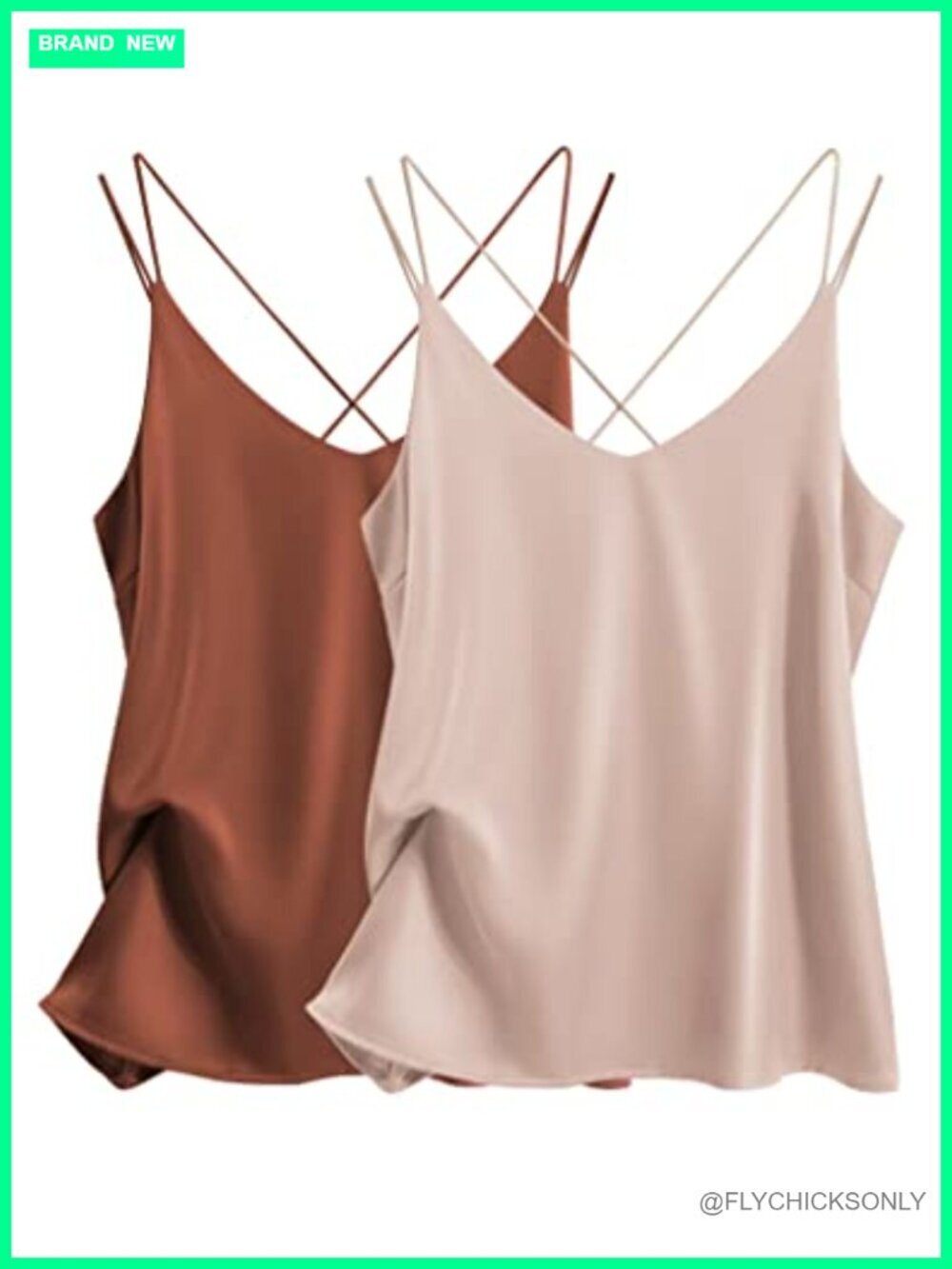2 Pack Silk Satin Camisole Tank Top V Neck Criss Cross Back Spaghetti Strap